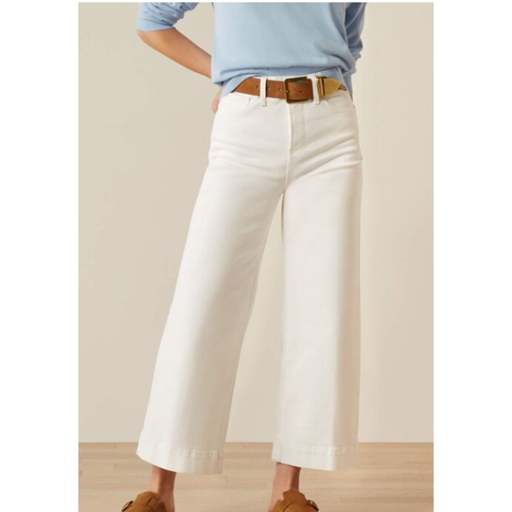 Ariat REAL Denim Ultra High Rise Wide Leg White Jeans 31R Womens Cropped‎ Pant